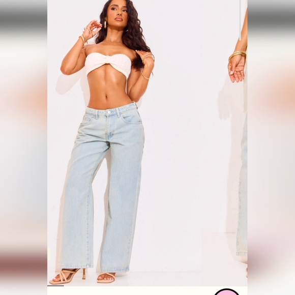 NWY PrettyLittleThing Vintage Bleach Wash Low Rise Boyfriend Jeans, Size 12 - Picture 1 of 6